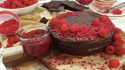 Ruby’s chocolate and beetroot cake with chia, raspberry jam and berries on This Morning