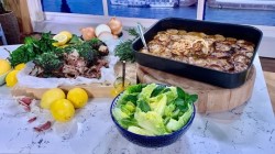 Bryn Williams’ Welsh lamb with  boulangere potatoes and a green salad on This Morning