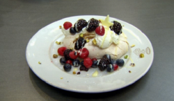 Anthea Turner’s meringue with berries on Celebrity Come Dine With Me 2020