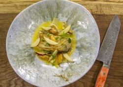 Clare Smyth’s Turbot with Mussels,  Cabbage, Fennel and Cider on James Martin’s Satu ...