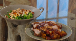 Cyrus Todiwala’s Goan-style pork with a broccoli and beans salad on Saturday Kitchen