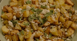 Nigella Lawson Greek, Australian roast potatoes with feta and oregano on Saturday Kitchen