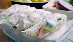 Tom and Lauren’s Vietnamese inspired prawns and avocado rolls with a peanut and Thai fish  ...