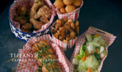 Tiffany’s Taiwan Meets America takeaway with chicken, corn dogs, sweet potato fires, sweet ...