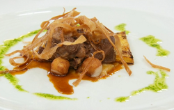 Charlotte’s beer braised veal cheeks with pomme dauphine, butternut squash and parsnip on  ...