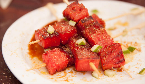 Ainsley Harriott chargrilled watermelon with toasted coconut and wild honey on Ainsley’s Market Menu