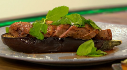 Akis Petretzikis duck with aubergine and mint on Ready Steady Cook