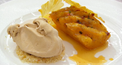 Beverley’s roasted pineapple with peppercorns butterscotch ice cream and peanut brittle de ...