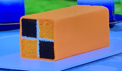 Prue Leith’s Battenberg cake with vanilla buttercream and orange marzapan on The Great Cel ...