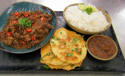 Max’s beef rendang with sambal, roti and rice on Masterchef 2020