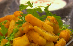 Alex and Mike’s Squash Chips with a yoghurt dip on Ready Steady Cook