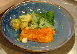 Ryan Riley’s Parmesan cod with salt and vinegar cucumber on Saturday Kitchen