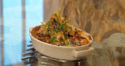 Matt Tebbutt’s boulanger potatoes with ham, braised fennel and garlic crumbs on Saturday Kitchen