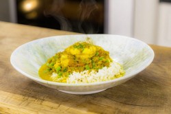 Tom Kerridge’s spicy monkfish with red lentils, green beans and rice on James Martin’s Sat ...
