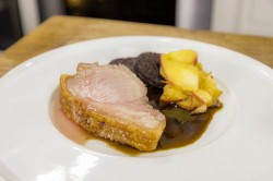 James Martin roast loin of pork with apple sauce and black pudding on James Martin’s Satur ...
