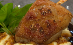 Akis and Hannah’s pan roasted lamb with devil sauce and celeriac puree on Ready Steady Cook