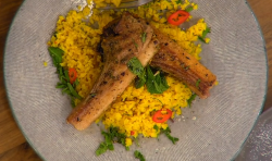 Romy and Anne’s lamb chops with bulgur wheat and Indian spices on Ready Steady Cook