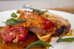 James Martin’s roast pork with roast apple and deep fried sage leaves on James Martin̵ ...