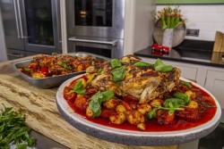 James Martin Spatchcocked Spanish chicken with  nadjua sausage, potatoes and vegetables on James ...