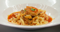 Luca’s passatelli pasta with a prawn bisque and mussels on Masterchef 2020