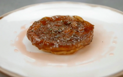 Claire’s rhubarb tarte tatin  with ice cream on Masterchef 2020