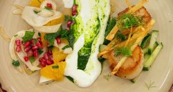 Katy’s scallops with fennel, potatoes, cucumber and buttermilk dressing on Masterchef 2020