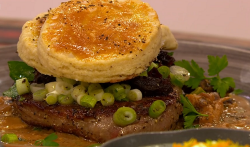 Ellis’s steak and mushroom pie with miso sauce on Ready Steady Cook