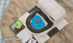 James’ toilet cake on The Great Celebrity Bake Off for SU2C