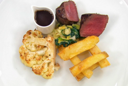 Bruce’s venison with juniper berries, chips, cauliflower and a redcurrant sauce on Masterc ...