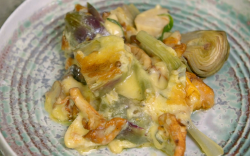 James Martin artichoke with mushrooms and hollandaise sauce on James Martin’s Islands To H ...