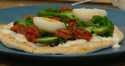 Anna Haugh’s brunch flatbread with Chorizo and egg on Saturday Kitchen