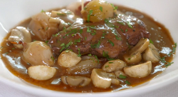 Mary Berry’s chicken, red wine, garlic, smoky bacon and mushroom casserole with new potato ...