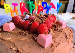 Jamie Oliver’s chocolate birthday cake with fresh raspberry topping on Jamie: Keep Cooking ...