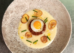 Tom Kitchin’s game burger with celeriac soup and quail eggs cooked by Claire on Masterchef 2020