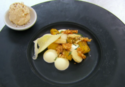 Thomas’  pina colada rum pineapple with shortbread biscuits, nuts, white chocolate tuiles  ...