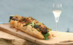 James Martin lamb two ways with lamb sausages and a sloppy Joe sauce in a baguette on 
James Mar ...