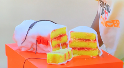 Mo’s peanut and jelly trainer cake on The Great Celebrity Bake Off for SU2C