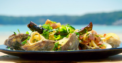 James Martin pickled onions, bacon, salad and oyster combo on James Martin’s Islands To Highlands