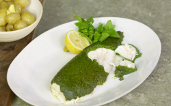 James Martin plaice with a lovage and parsley crust with cheese and potatoes on James MartinR ...