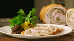 James Martin stuffed rolled loin of Dorset pork with Dorset cheese on James Martin’s Islan ...