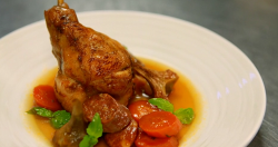 Tom Kitchin’s stuffed rabbit leg with chorizo and artichoke barigoule cooked by David on Masterc ...