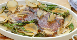 James Martin BBQ rump steak with onions, broccoli and a whiskey mustard sauce on James Martin’s  ...