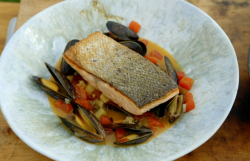 James Martin salmon with mussels and sauce vierge on James Martin’s Islands To Highlands