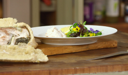 James Martin Isles of Scilly salted crusted baked sea bass with French style vinaigrette on Jame ...