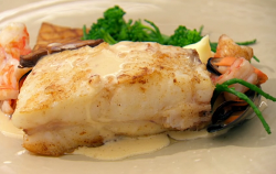 Beverley’s roasted turbot with mash, samphire, prawns, and mussels and a  star anise sauce ...