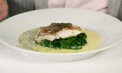 Brian’s wild sea bass with laverbread and a beurre blanc butter sauce on James Martin̵ ...