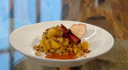 Matt Tebbutt’s apple and pear crumble with caramel cream on Saturday Kitchen