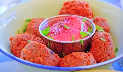 Beetroot falafel on Ainsley’s Mediterranean Cookbook