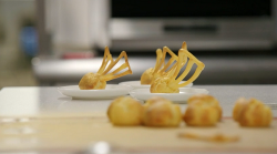 Cheesy choux buns with horseradish appetizer by Ruth Hansom on the Great British Menu 2020 final