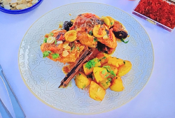 Ainsley Harriott Spanish style chicken with saffron potatoes on Ainsley’s Mediterranean Co ...